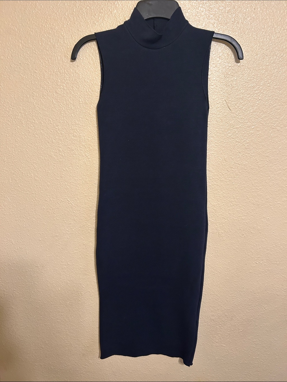 Navy Sleeveless Mock Neck Bodycon Dress